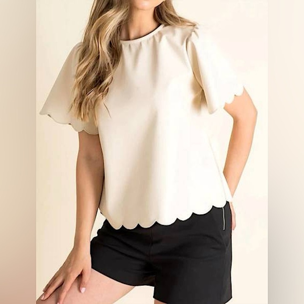 Express Cream Scalloped Hem Blouse